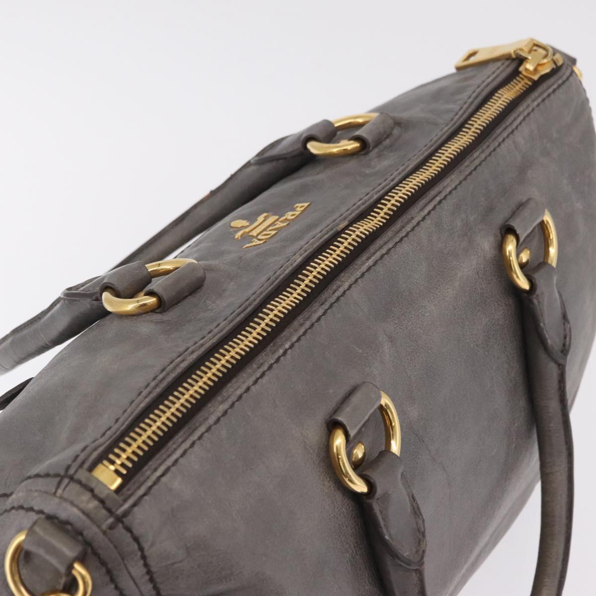 PRADA Vitter Shine Hand Bag Leather 2way Gray Gold Auth 215685V