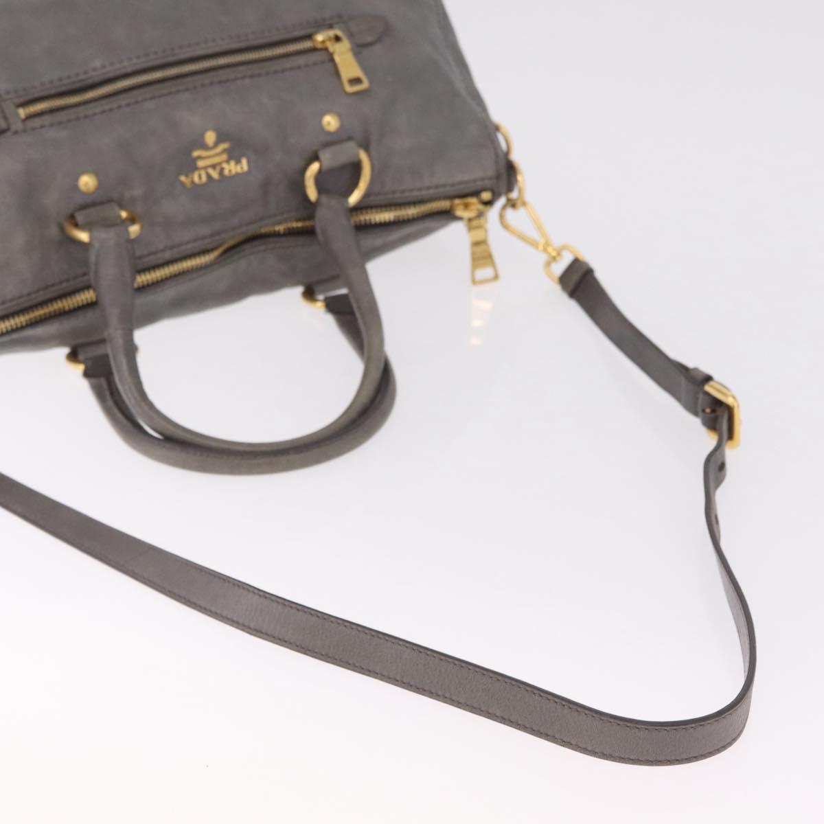 PRADA Vitter Shine Hand Bag Leather 2way Gray Gold Auth 215685V
