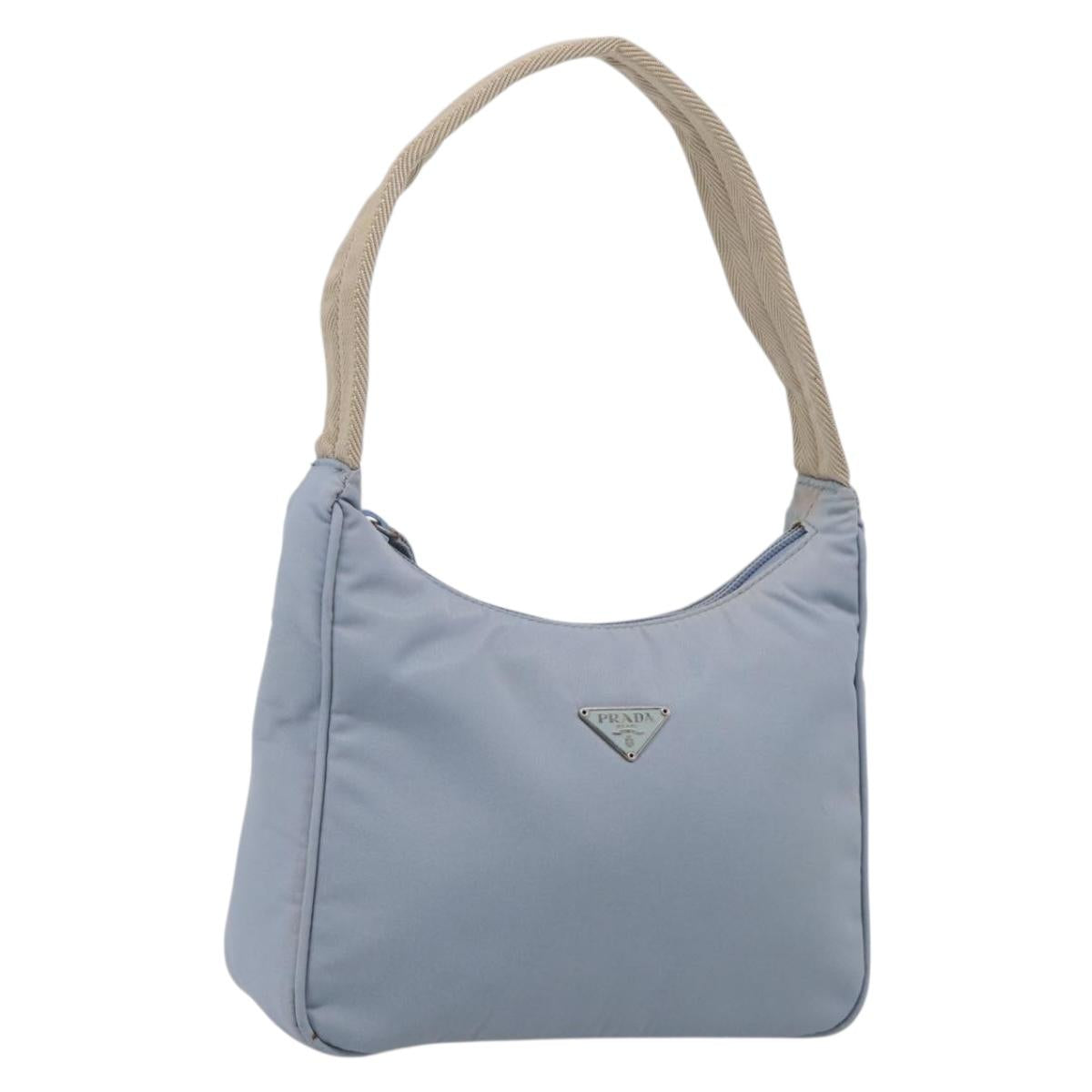 PRADA Accessory Pouch Nylon Light Blue Silver Auth 215692A