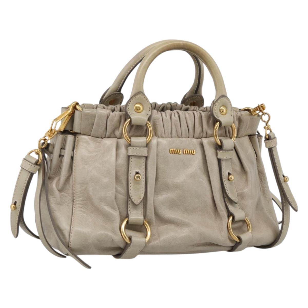Miu Miu Vitellolux Hand Bag Leather 2way Beige Gold Auth 215697M