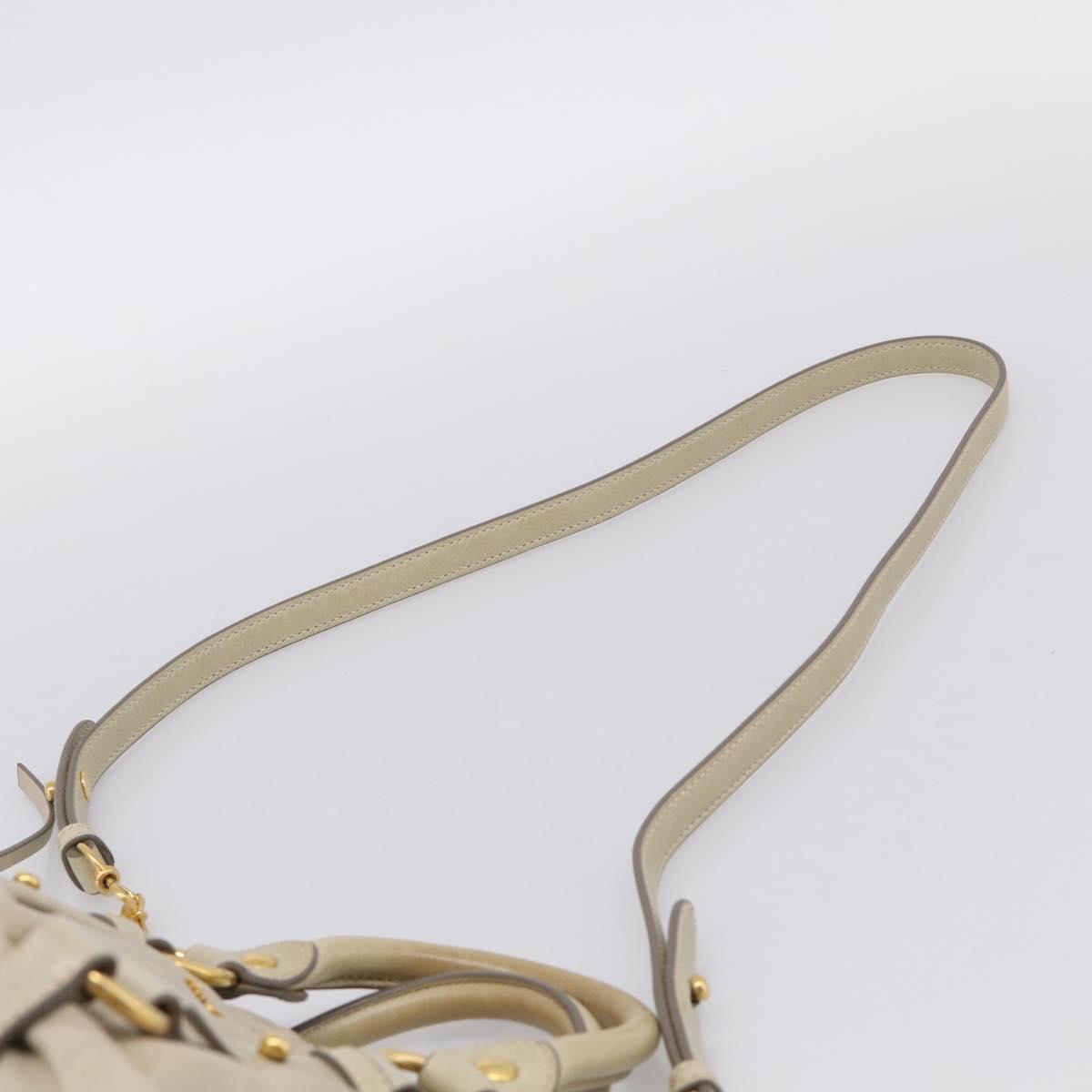 Miu Miu Vitellolux Hand Bag Leather 2way Beige Gold Auth 215697M