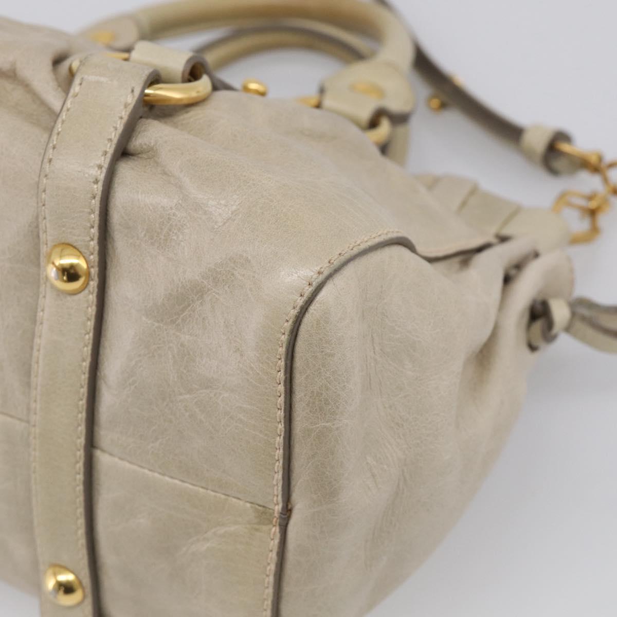 Miu Miu Vitellolux Hand Bag Leather 2way Beige Gold Auth 215697M