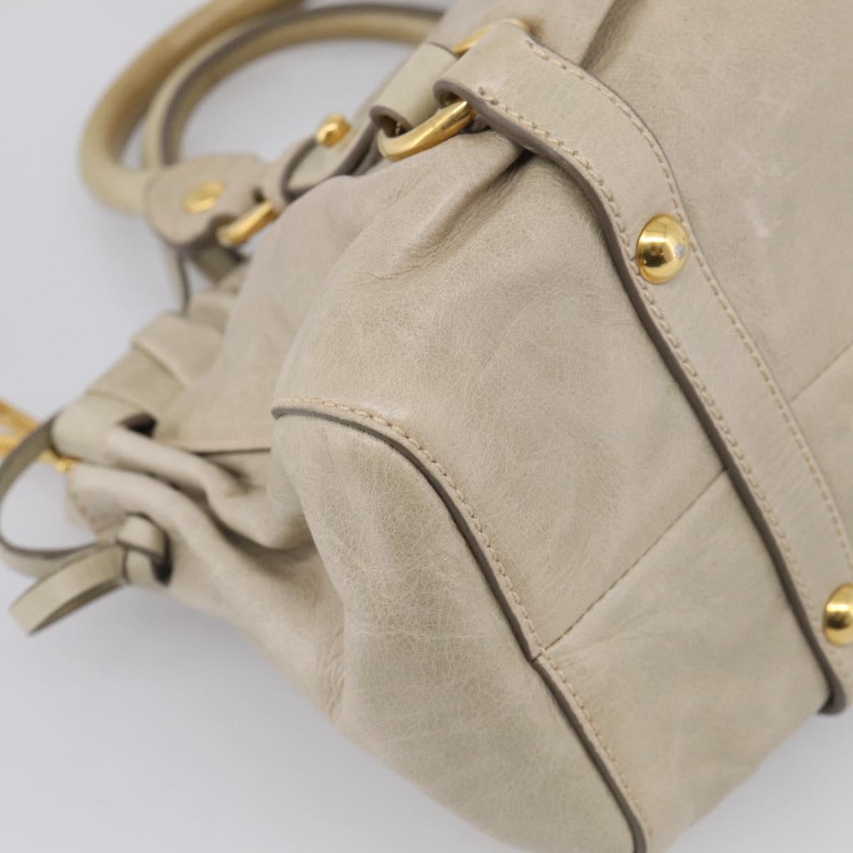 Miu Miu Vitellolux Hand Bag Leather 2way Beige Gold Auth 215697M