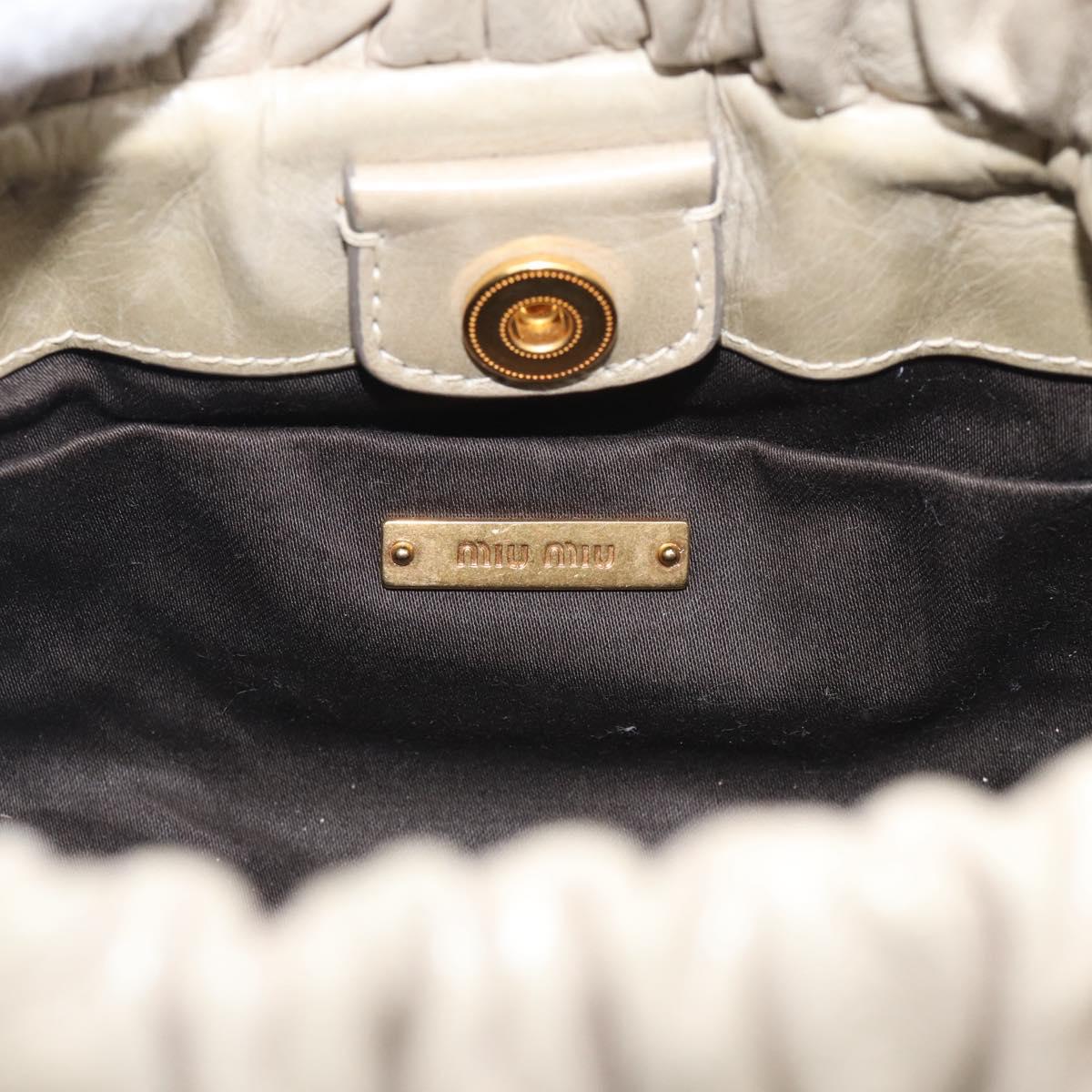 Miu Miu Vitellolux Hand Bag Leather 2way Beige Gold Auth 215697M