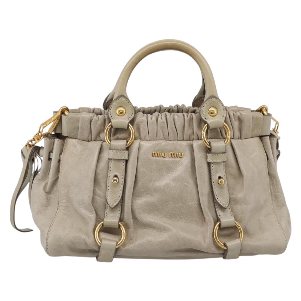 Miu Miu Vitellolux Hand Bag Leather 2way Beige Gold Auth 215697M