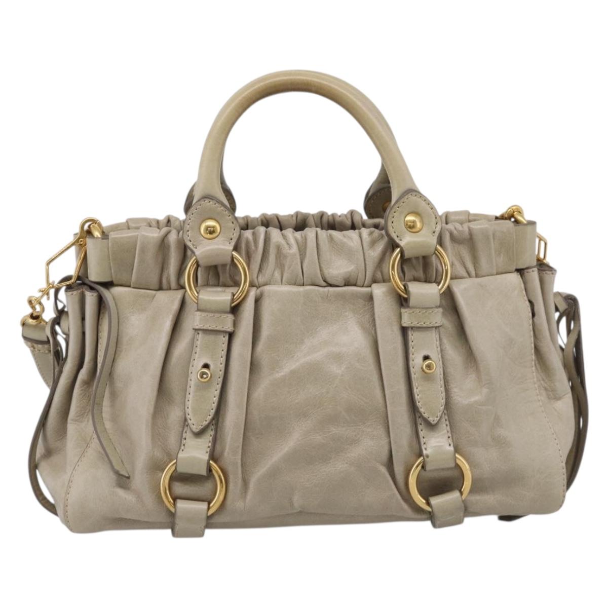Miu Miu Vitellolux Hand Bag Leather 2way Beige Gold Auth 215697M