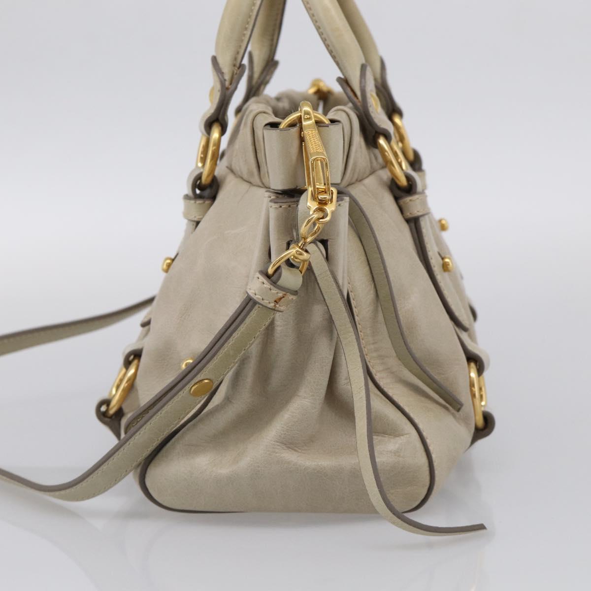 Miu Miu Vitellolux Hand Bag Leather 2way Beige Gold Auth 215697M