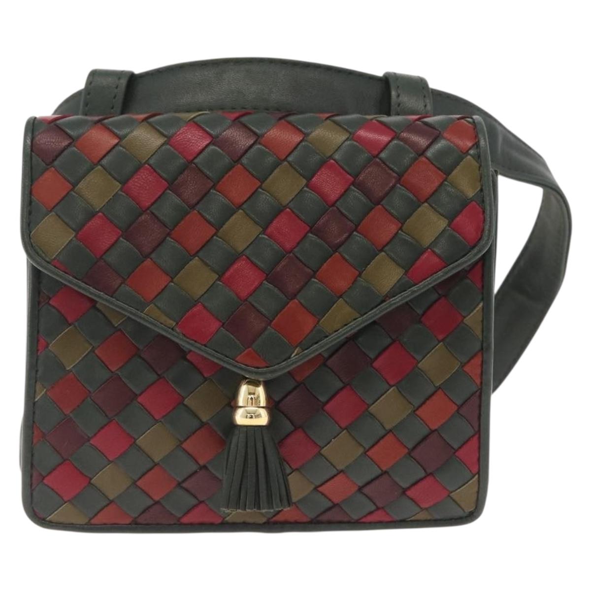 Bottega Veneta INTRECCIATO Waist Bag Leather Green Gold Auth 215702
