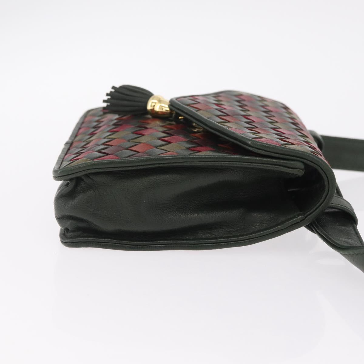 Bottega Veneta INTRECCIATO Waist Bag Leather Green Gold Auth 215702