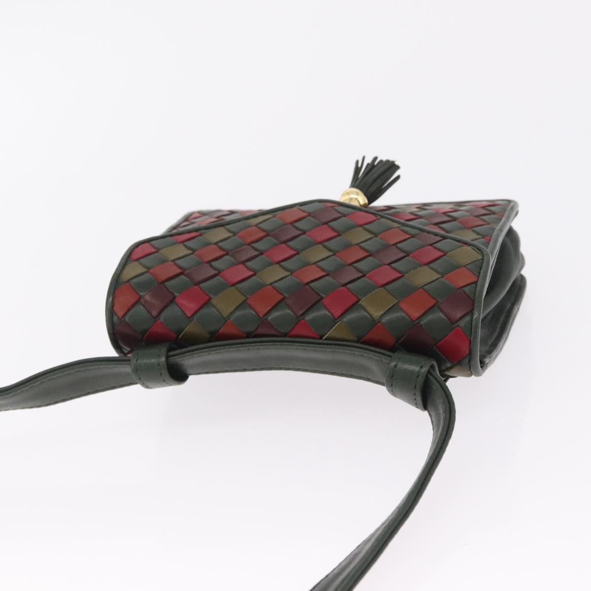 Bottega Veneta INTRECCIATO Waist Bag Leather Green Gold Auth 215702