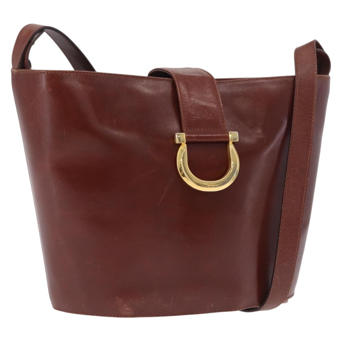 Salvatore Ferragamo Gancini Shoulder Bag Leather Brown Gold Auth 215708