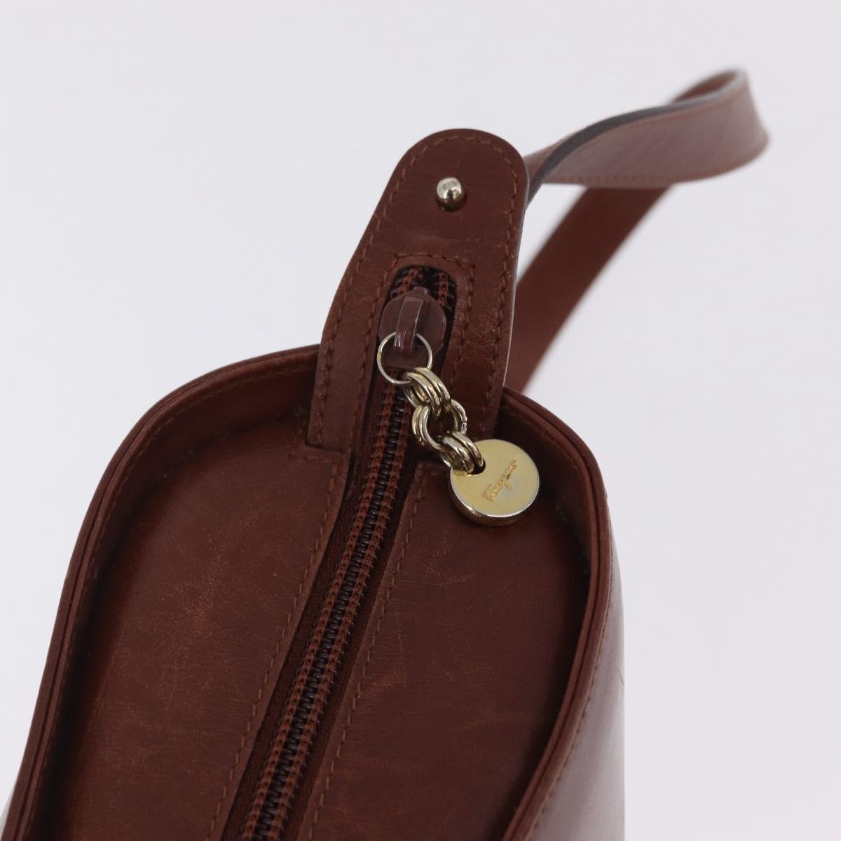 Salvatore Ferragamo Gancini Shoulder Bag Leather Brown Gold Auth 215708