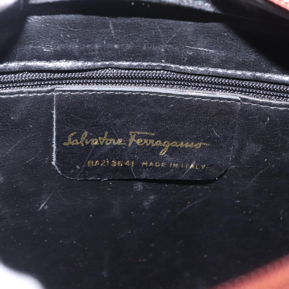 Salvatore Ferragamo Gancini Shoulder Bag Leather Brown Gold Auth 215708