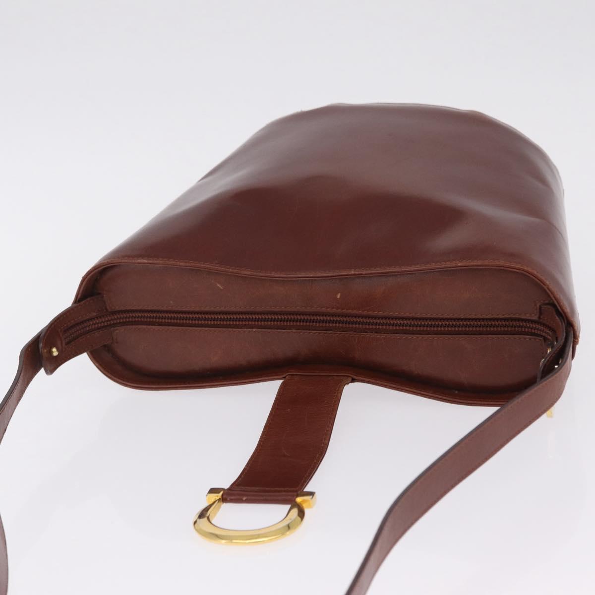 Salvatore Ferragamo Gancini Shoulder Bag Leather Brown Gold Auth 215708