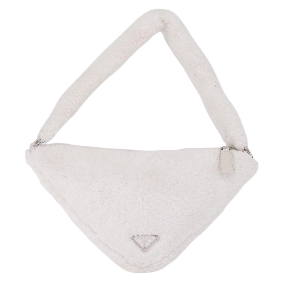 PRADA Hand Bag Pile White Silver Auth 215710M
