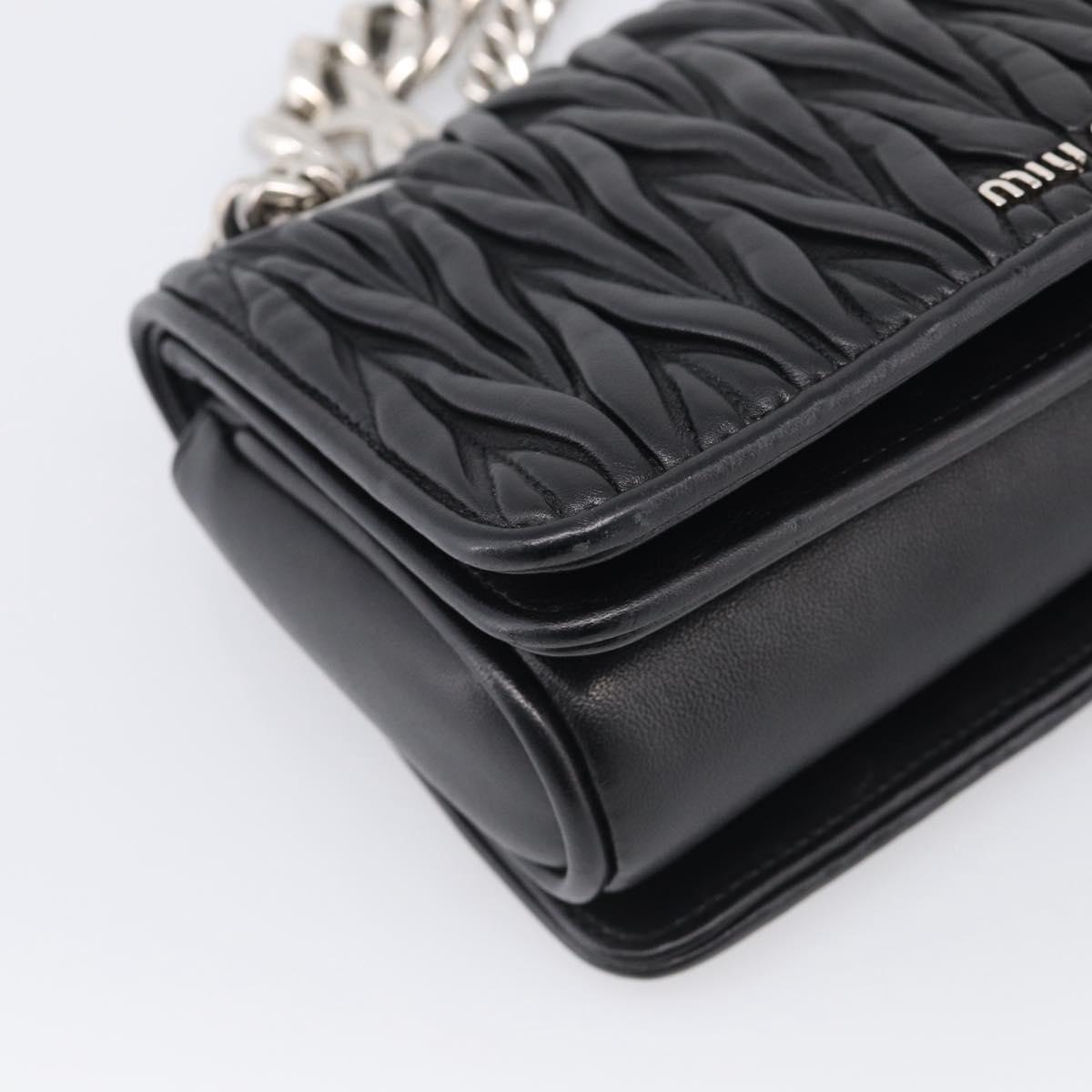 Miu Miu Matelasse Chain Shoulder Bag Leather Black Silver Auth 215716V