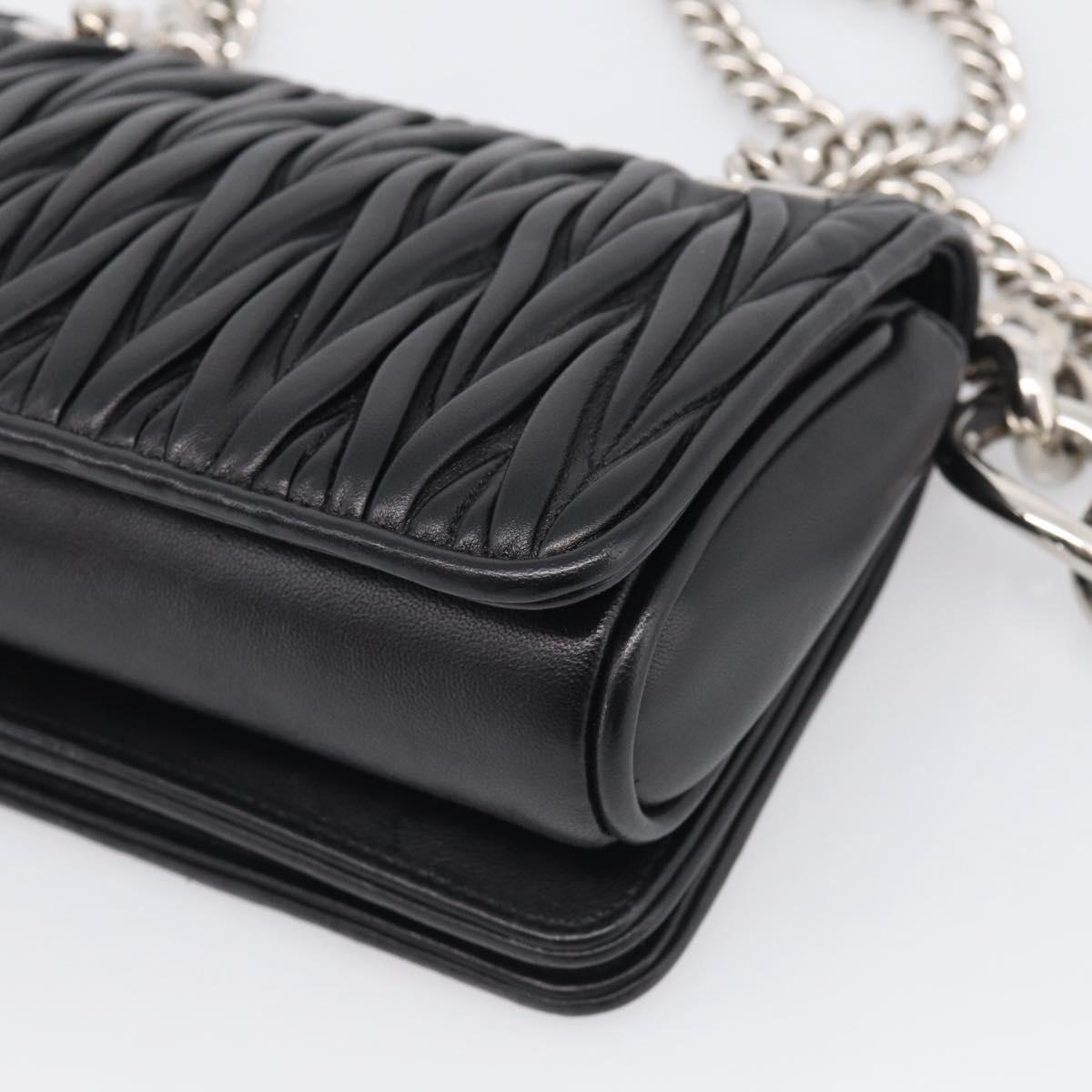 Miu Miu Matelasse Chain Shoulder Bag Leather Black Silver Auth 215716V