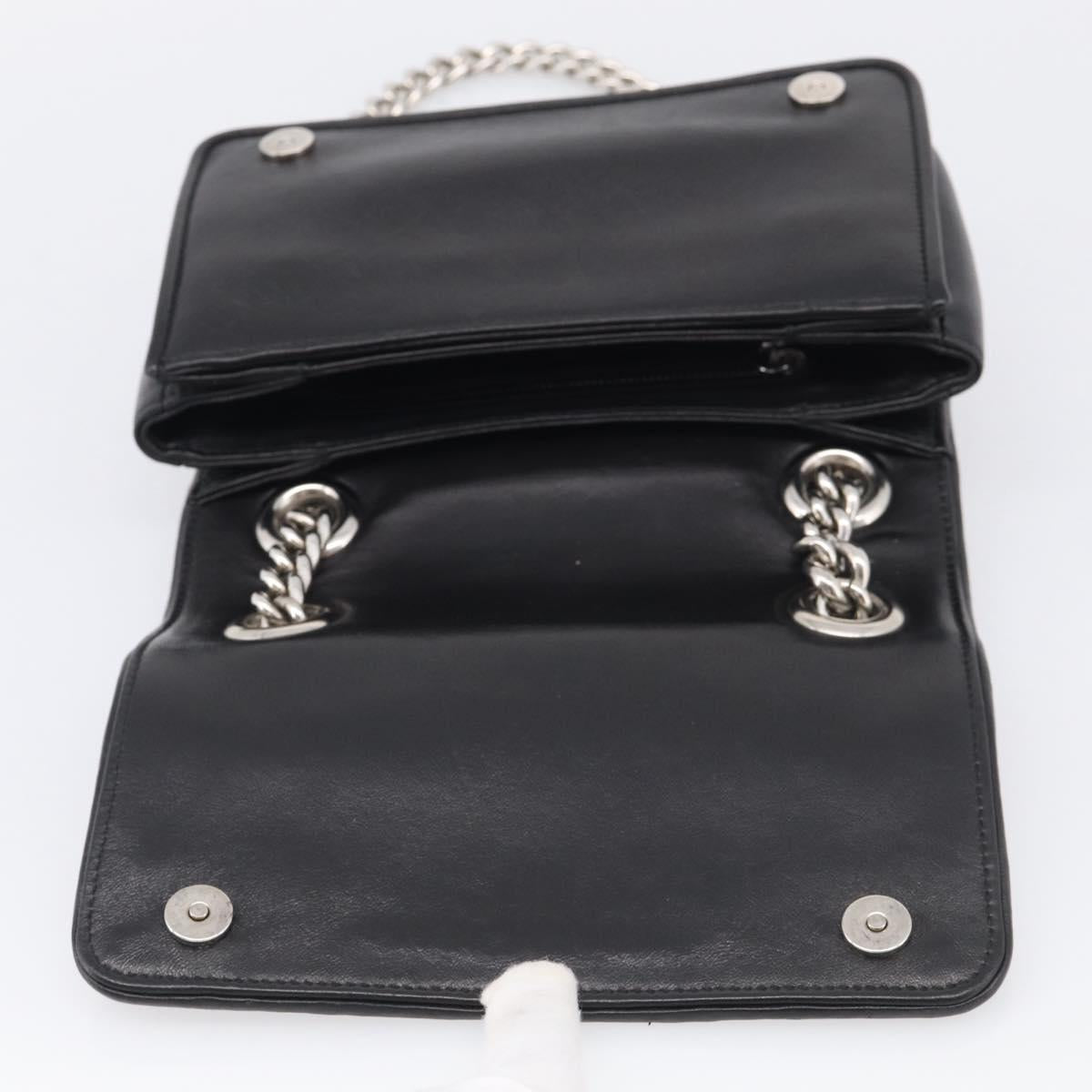 Miu Miu Matelasse Chain Shoulder Bag Leather Black Silver Auth 215716V