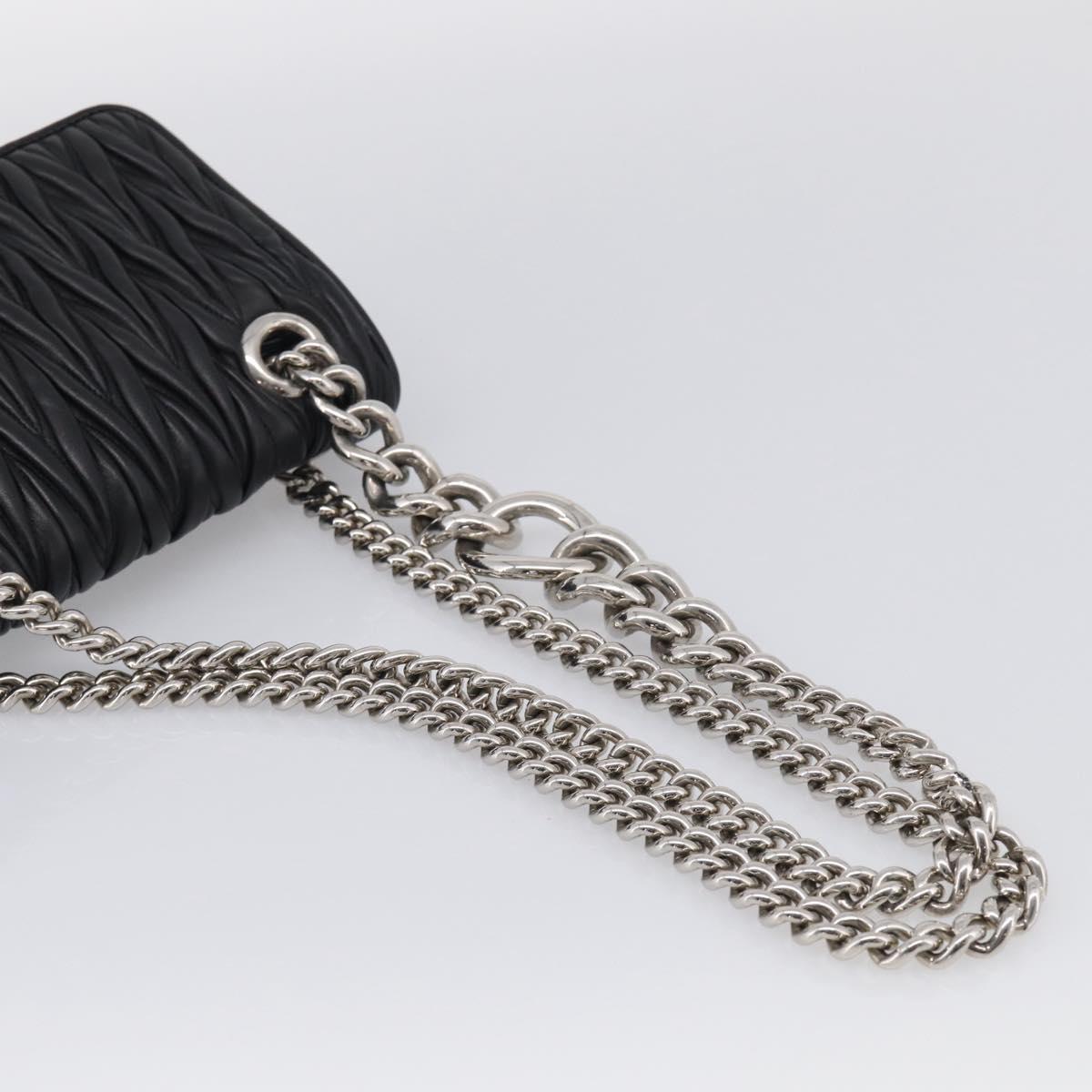 Miu Miu Matelasse Chain Shoulder Bag Leather Black Silver Auth 215716V