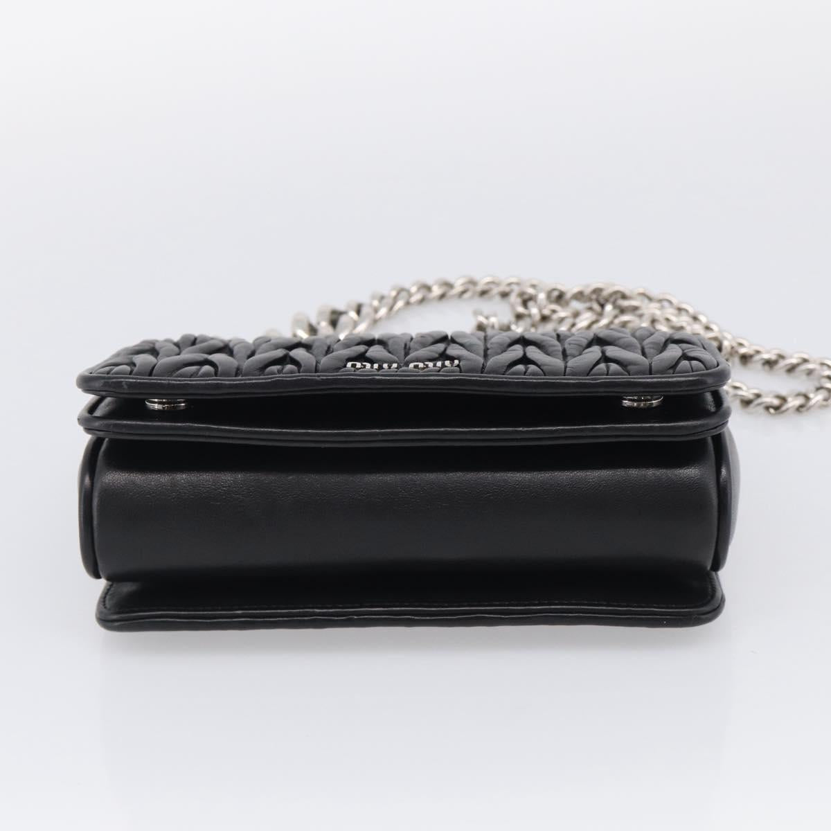 Miu Miu Matelasse Chain Shoulder Bag Leather Black Silver Auth 215716V