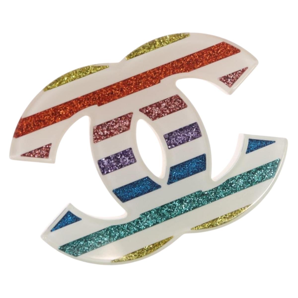 CHANEL COCO Mark Brooch Plastic Multicolor Gold CC Auth 215720M