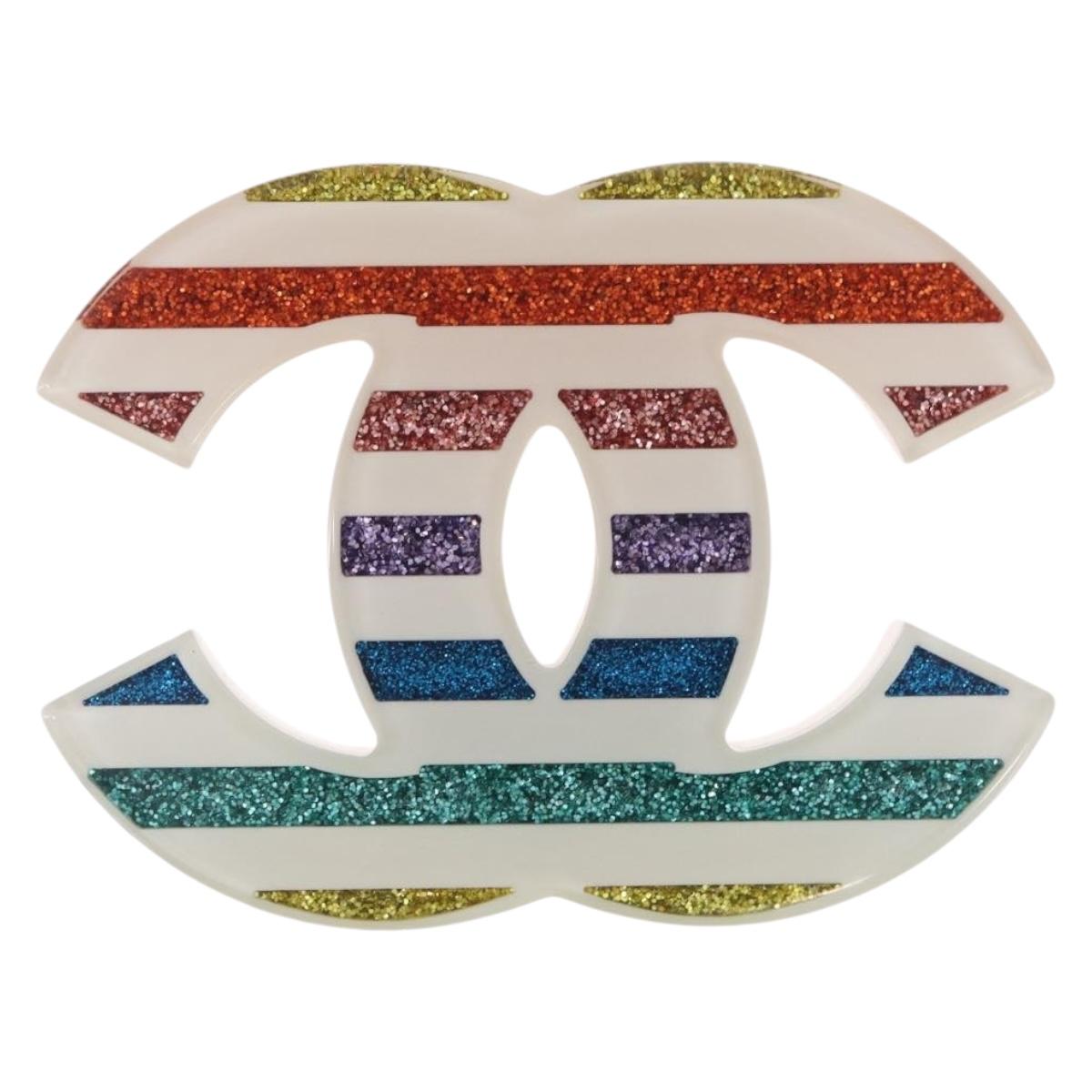 CHANEL COCO Mark Brooch Plastic Multicolor Gold CC Auth 215720M