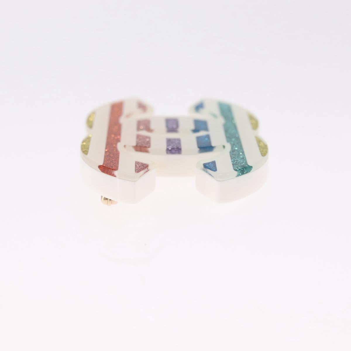 CHANEL COCO Mark Brooch Plastic Multicolor Gold CC Auth 215720M