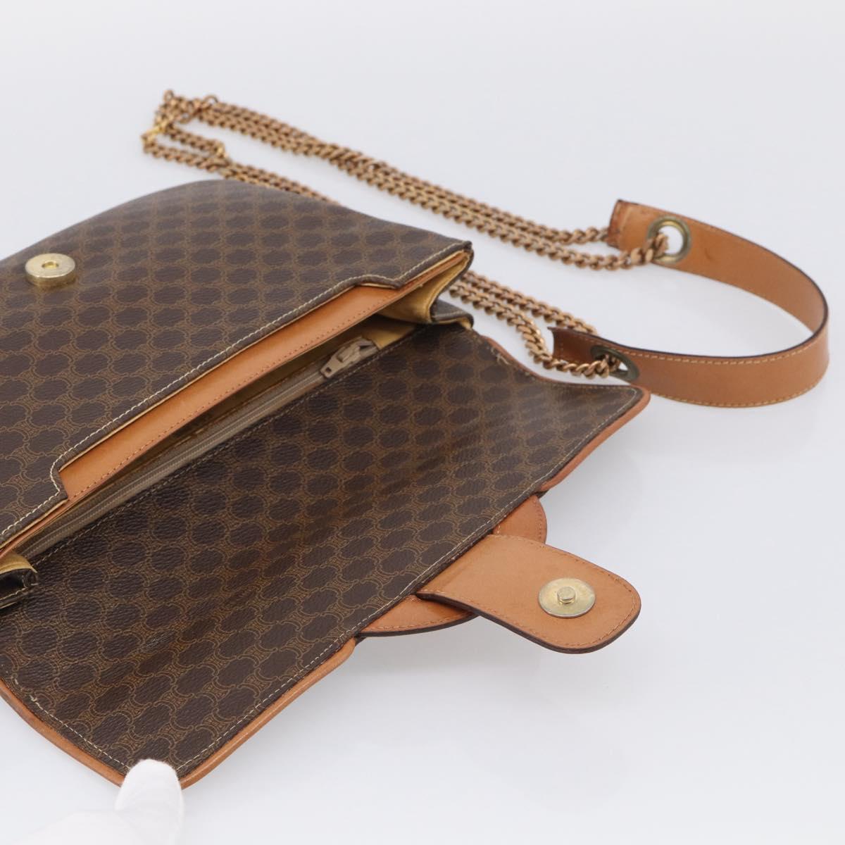 CELINE Macadam Chain Shoulder Bag PVC Brown Gold Auth 215751