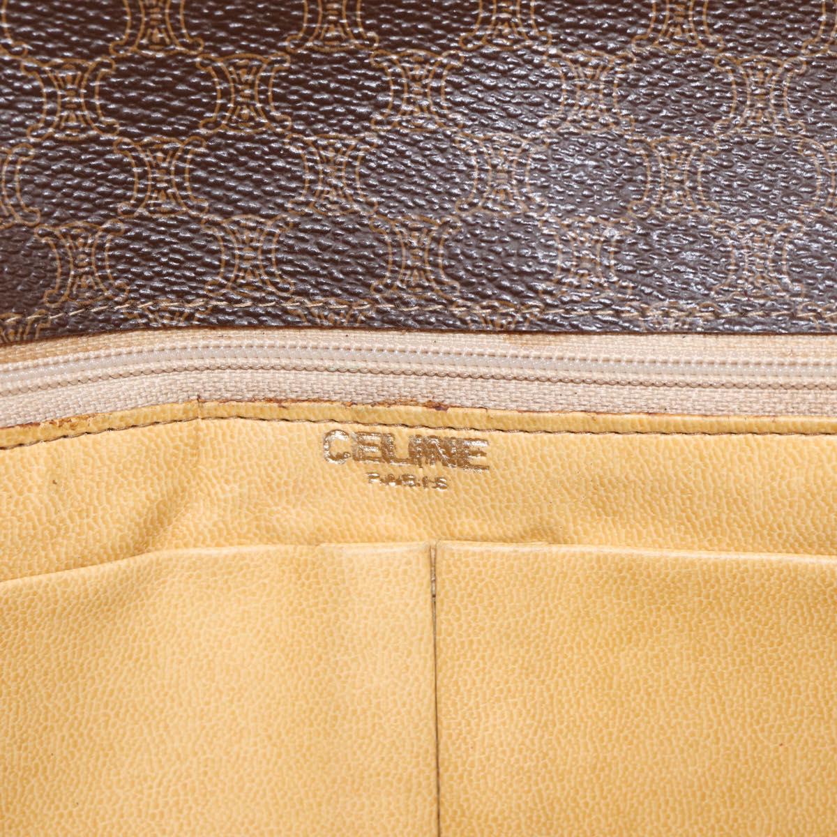 CELINE Macadam Chain Shoulder Bag PVC Brown Gold Auth 215751