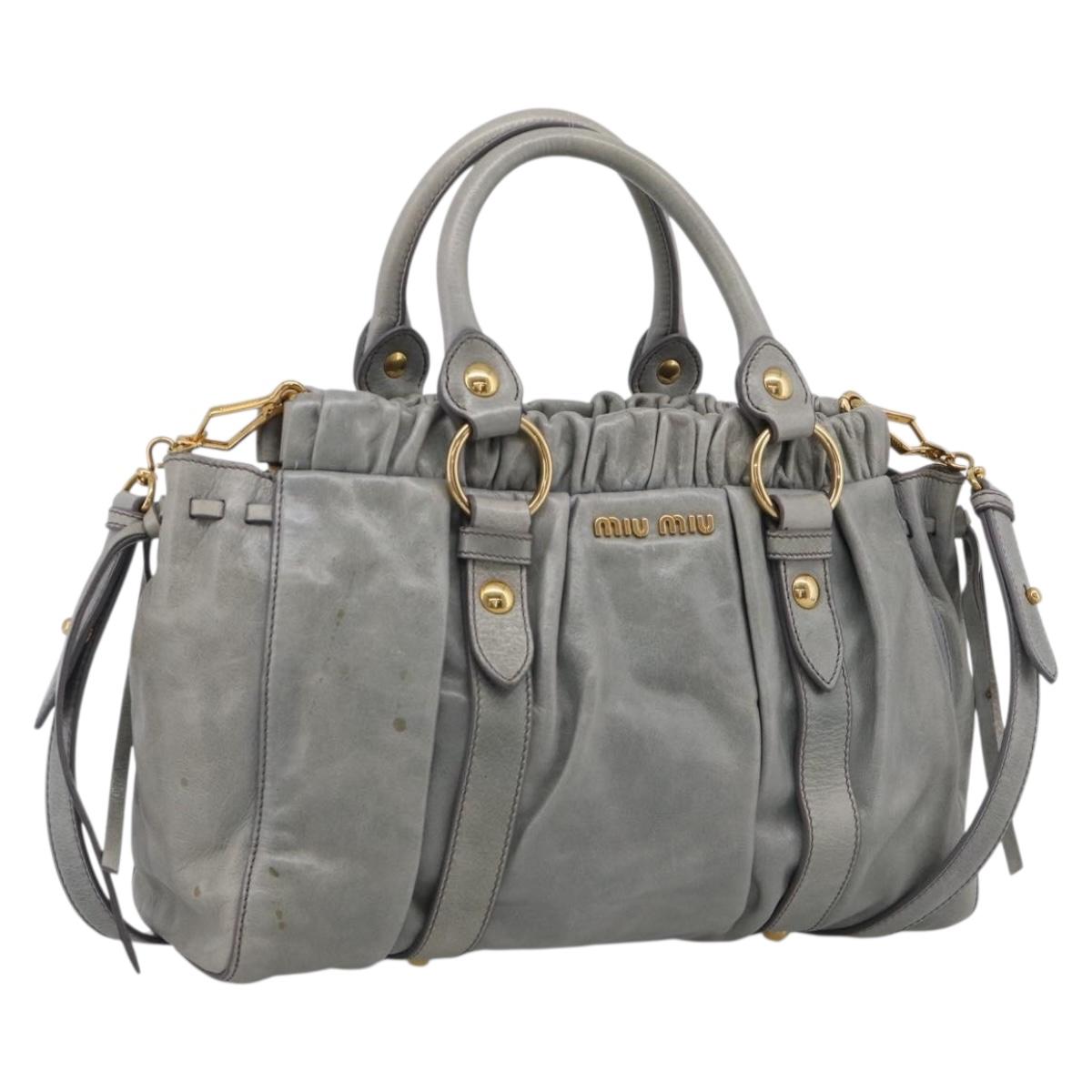 Miu Miu Vittero Hand Bag Leather 2way Gray Gold Auth 215808A