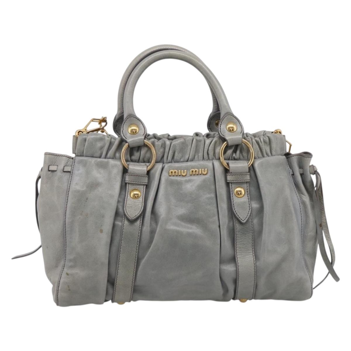 Miu Miu Vittero Hand Bag Leather 2way Gray Gold Auth 215808A