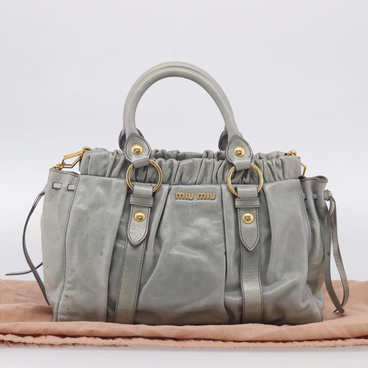 Miu Miu Vittero Hand Bag Leather 2way Gray Gold Auth 215808A