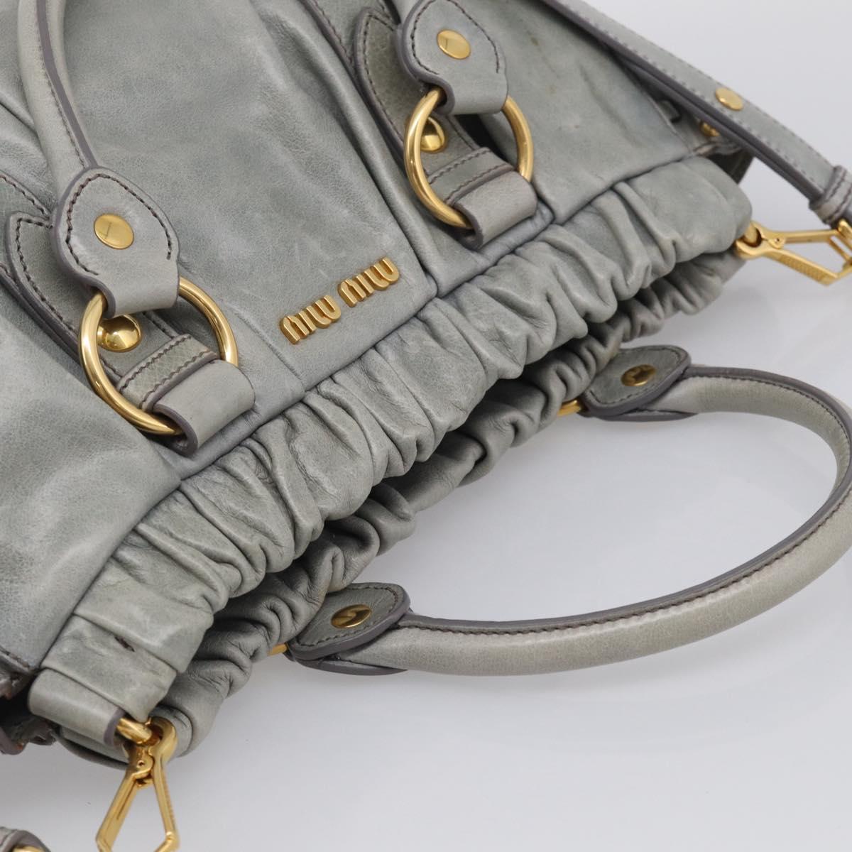 Miu Miu Vittero Hand Bag Leather 2way Gray Gold Auth 215808A