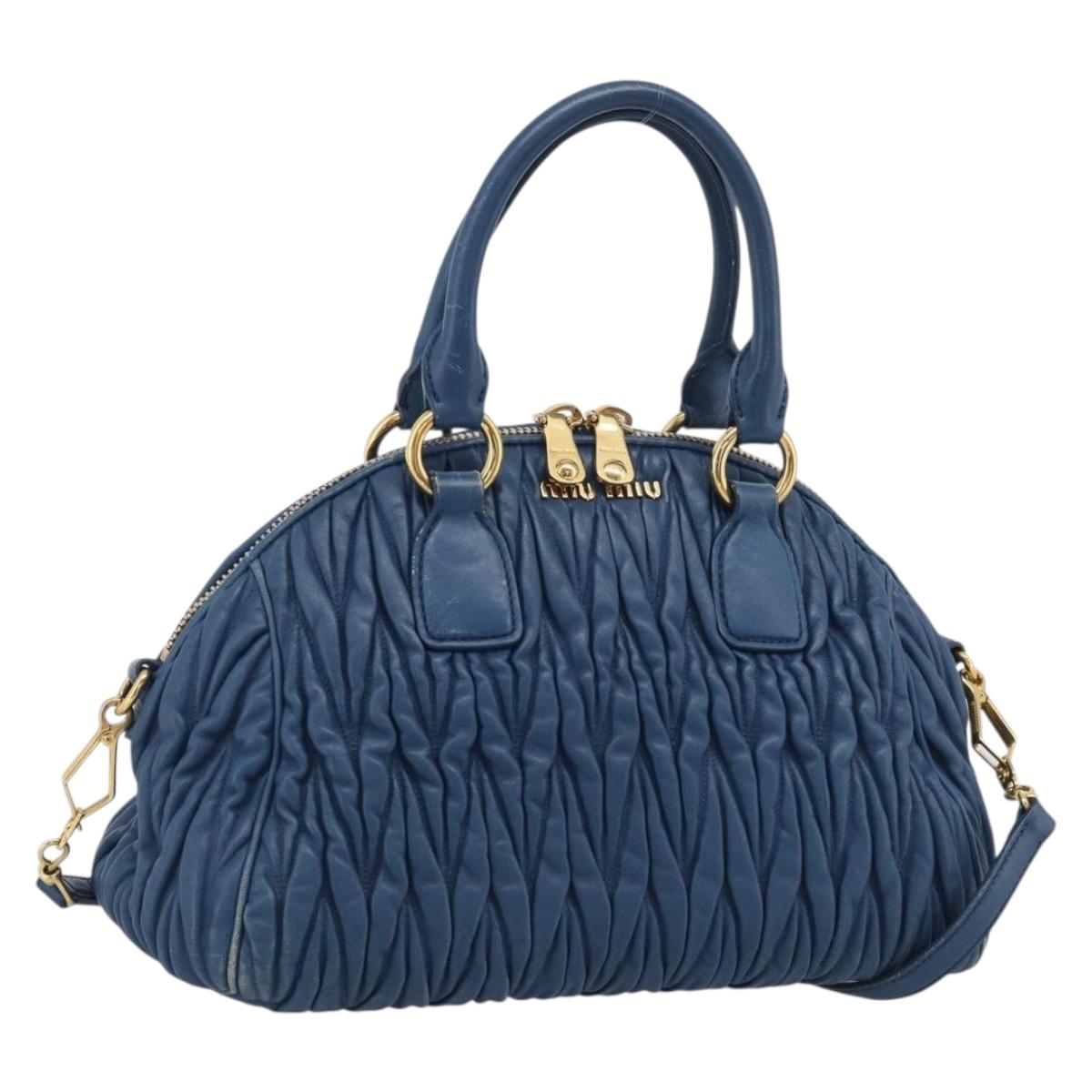 Miu Miu Matelasse Hand Bag Leather Blue Gold Auth 215810A
