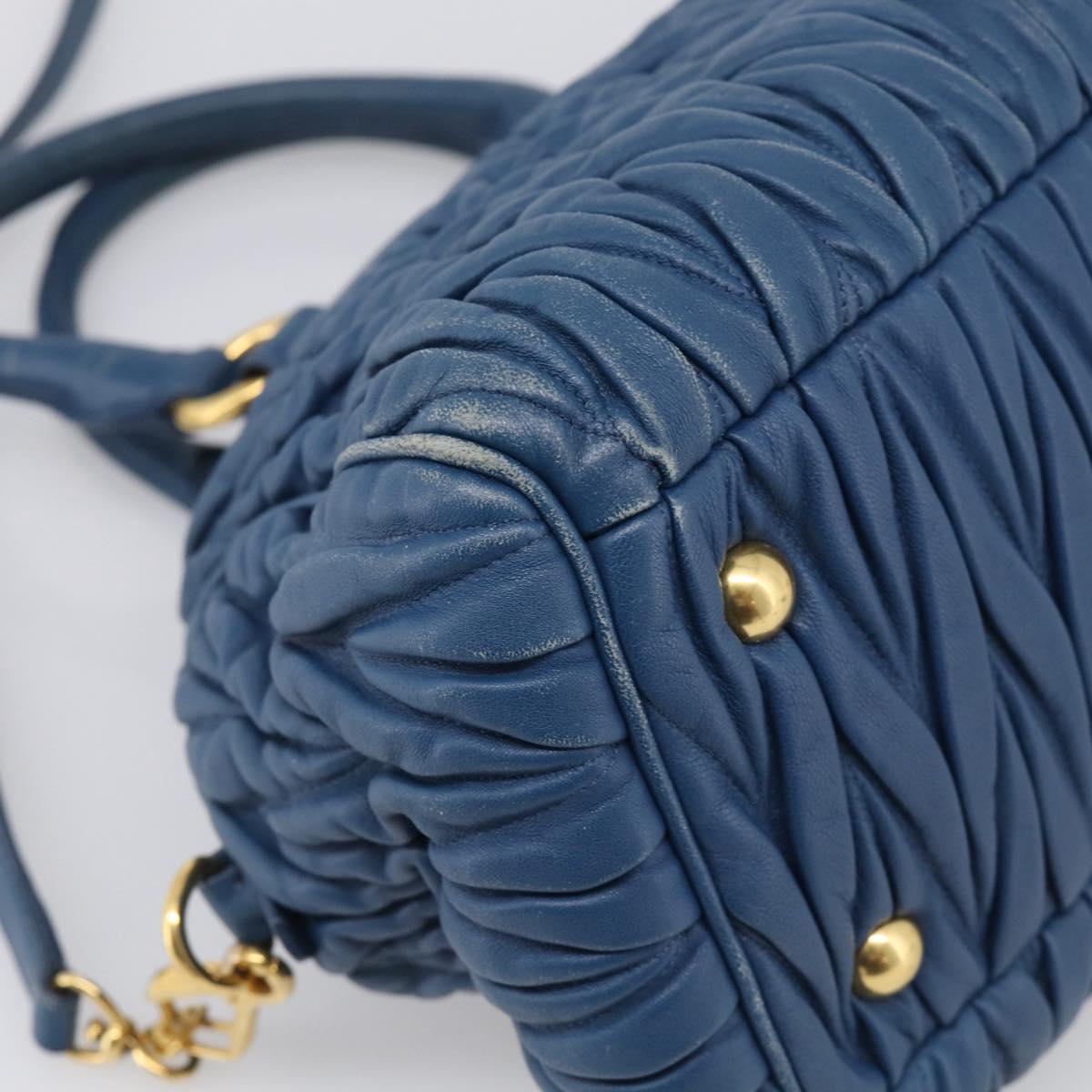 Miu Miu Matelasse Hand Bag Leather Blue Gold Auth 215810A