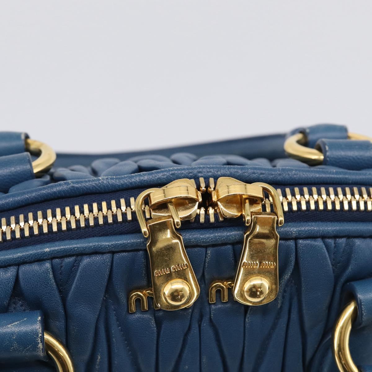 Miu Miu Matelasse Hand Bag Leather Blue Gold Auth 215810A