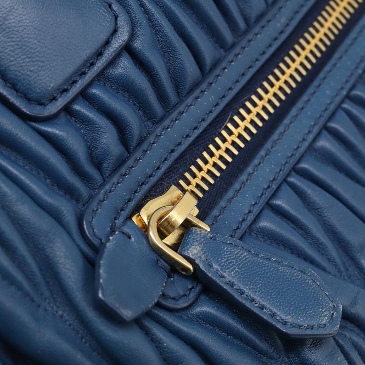 Miu Miu Matelasse Hand Bag Leather Blue Gold Auth 215810A