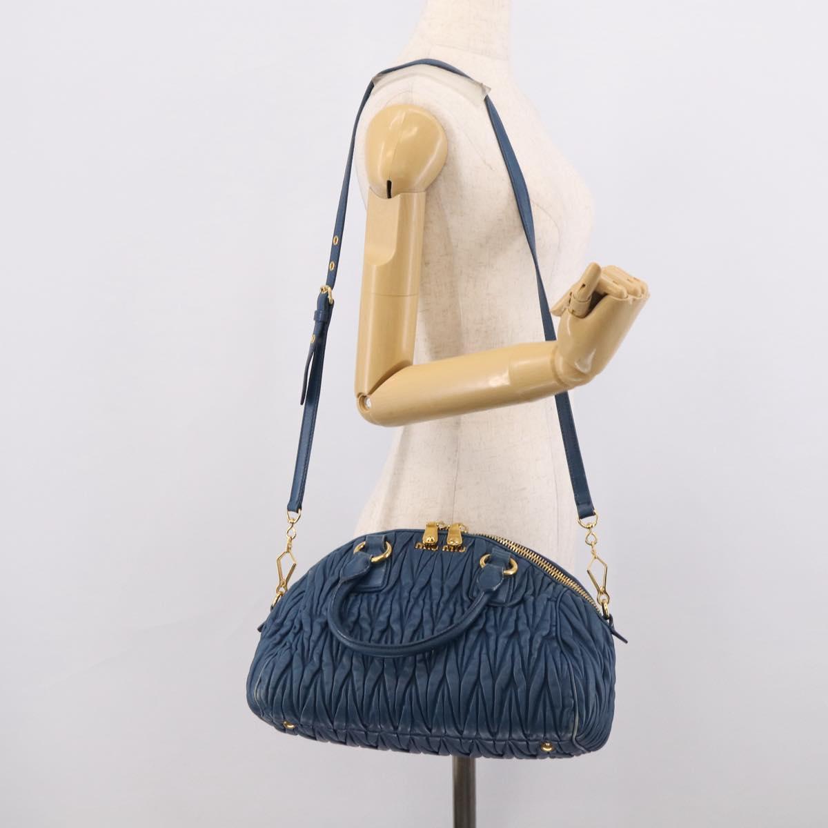 Miu Miu Matelasse Hand Bag Leather Blue Gold Auth 215810A