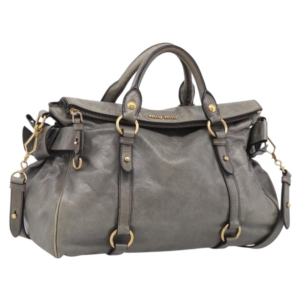 Miu Miu Vittero Hand Bag Leather 2way Gray Gold Auth 215811M