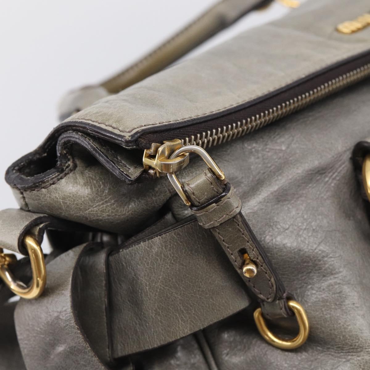 Miu Miu Vittero Hand Bag Leather 2way Gray Gold Auth 215811M