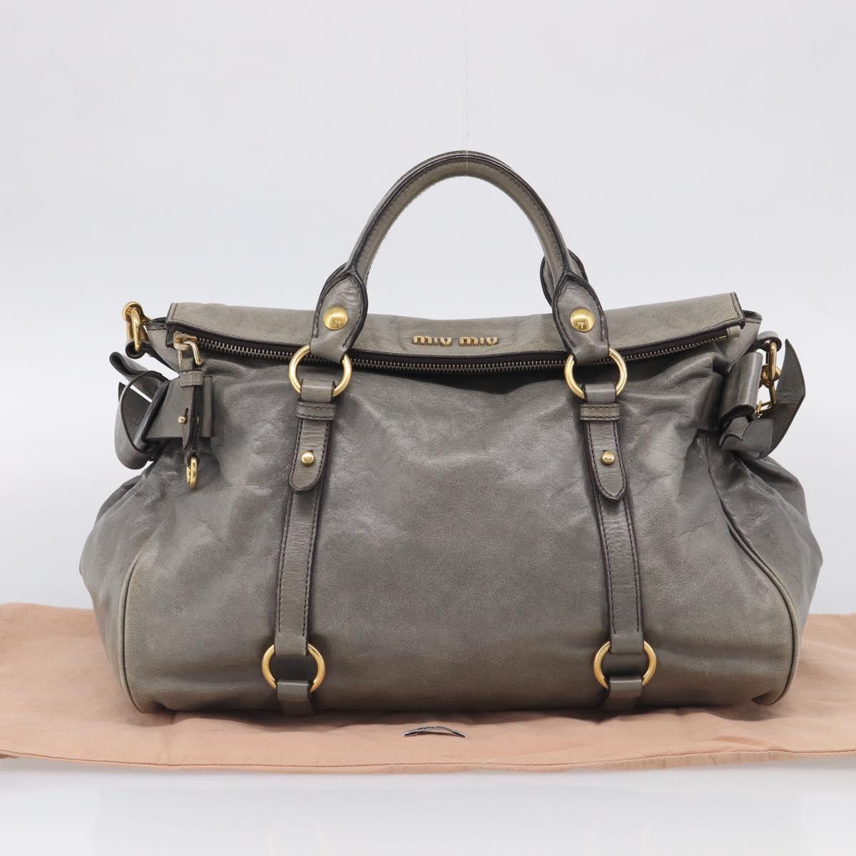Miu Miu Vittero Hand Bag Leather 2way Gray Gold Auth 215811M