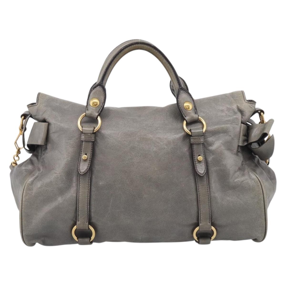 Miu Miu Vittero Hand Bag Leather 2way Gray Gold Auth 215811M