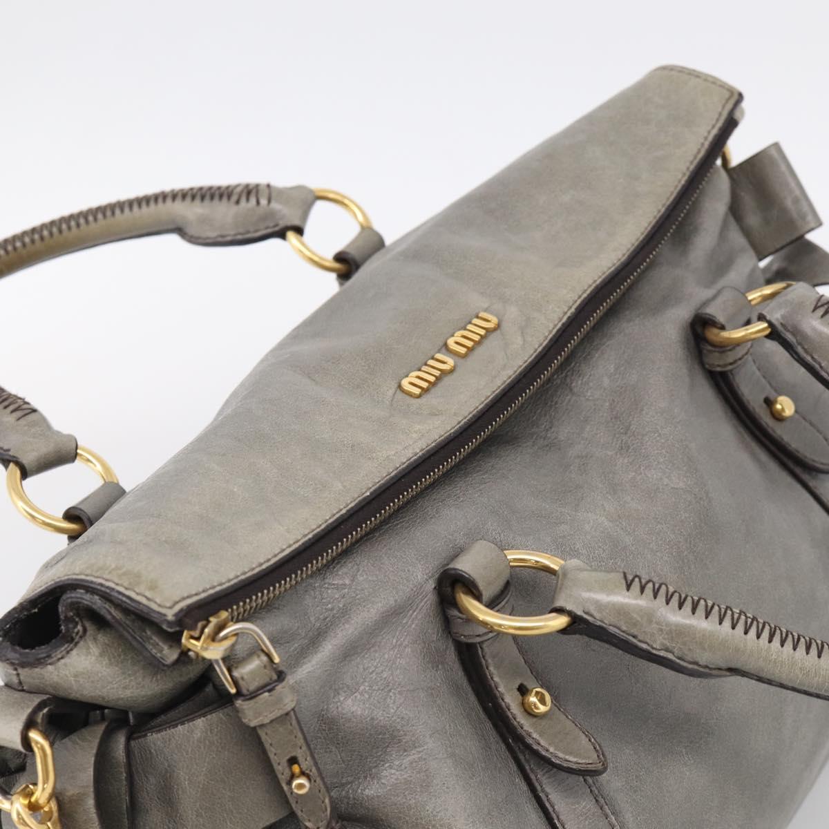 Miu Miu Vittero Hand Bag Leather 2way Gray Gold Auth 215811M