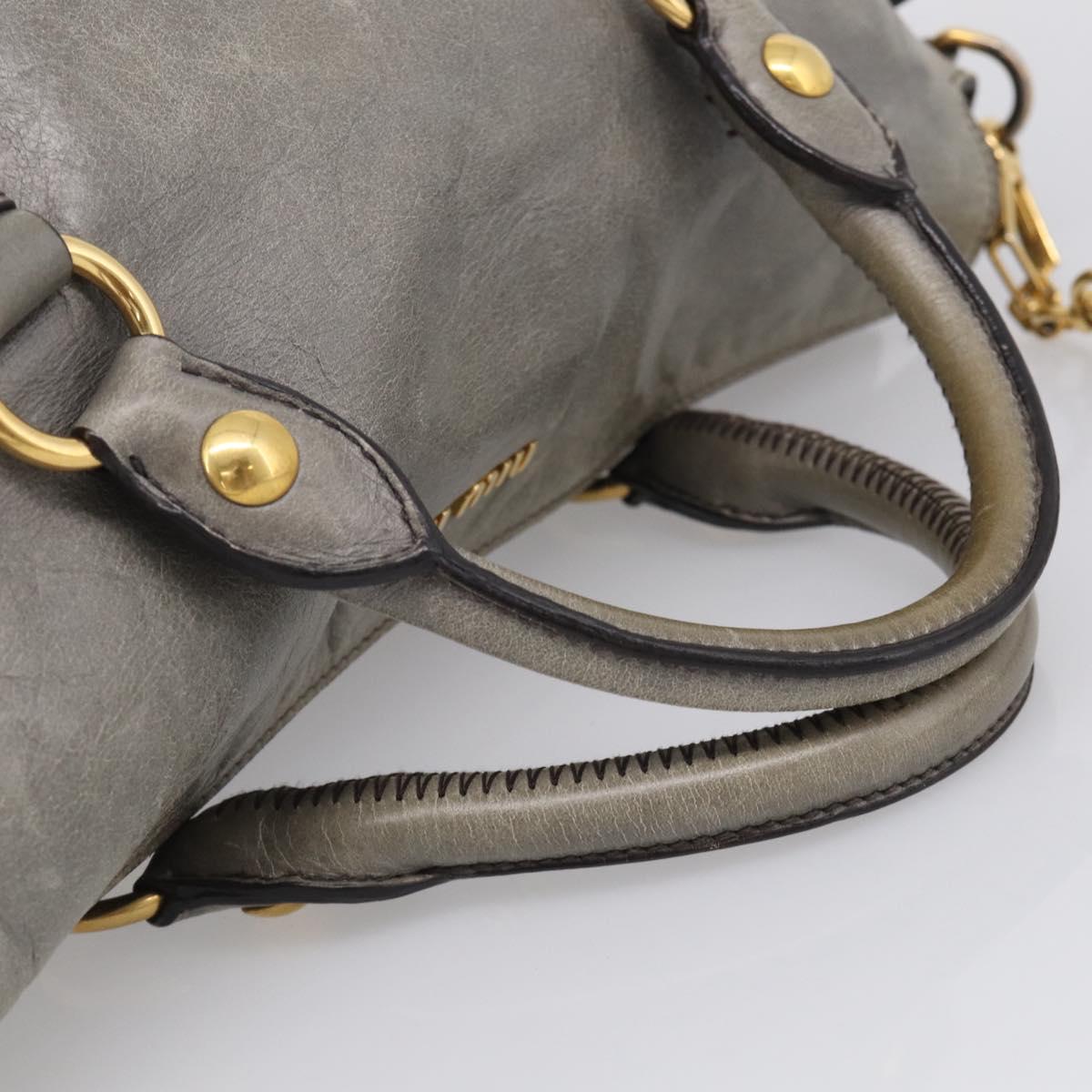 Miu Miu Vittero Hand Bag Leather 2way Gray Gold Auth 215811M