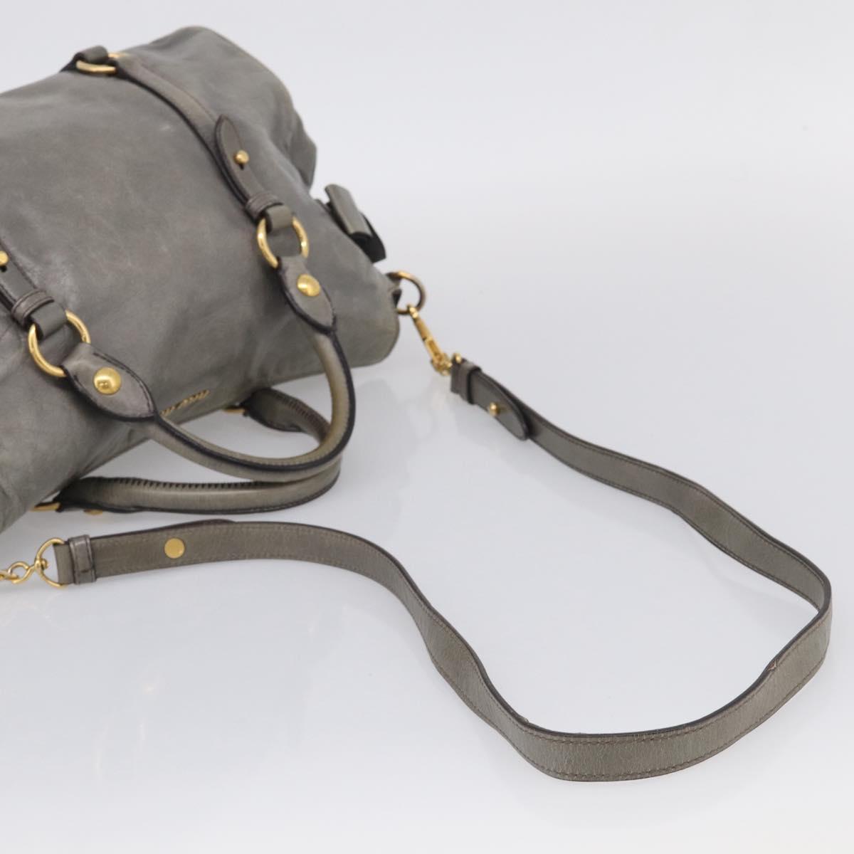 Miu Miu Vittero Hand Bag Leather 2way Gray Gold Auth 215811M