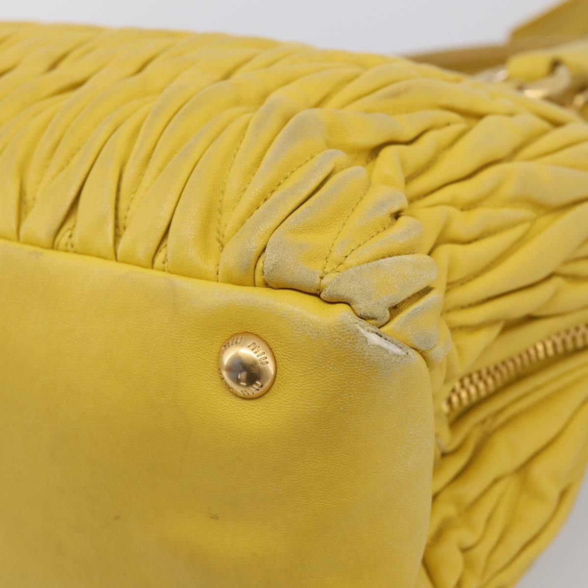 Miu Miu Matelasse Hand Bag Leather Yellow Gold Auth 215815