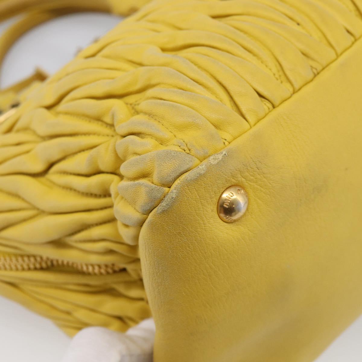 Miu Miu Matelasse Hand Bag Leather Yellow Gold Auth 215815