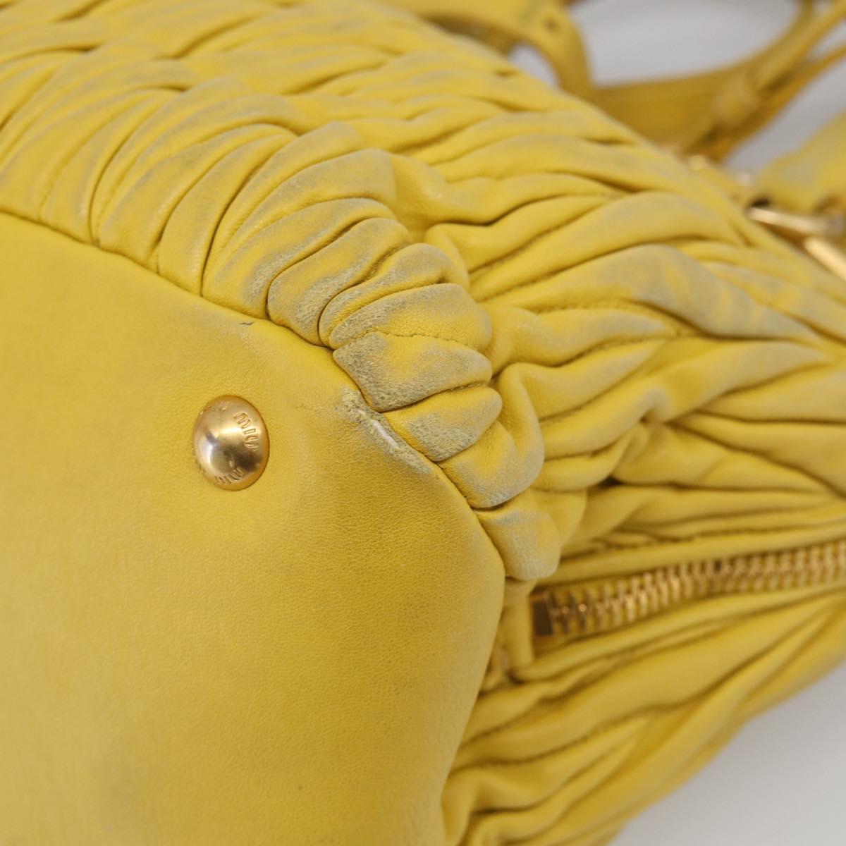 Miu Miu Matelasse Hand Bag Leather Yellow Gold Auth 215815