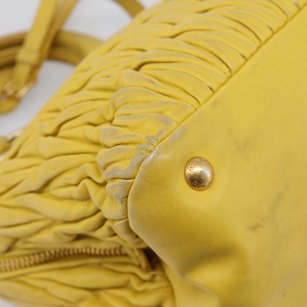 Miu Miu Matelasse Hand Bag Leather Yellow Gold Auth 215815