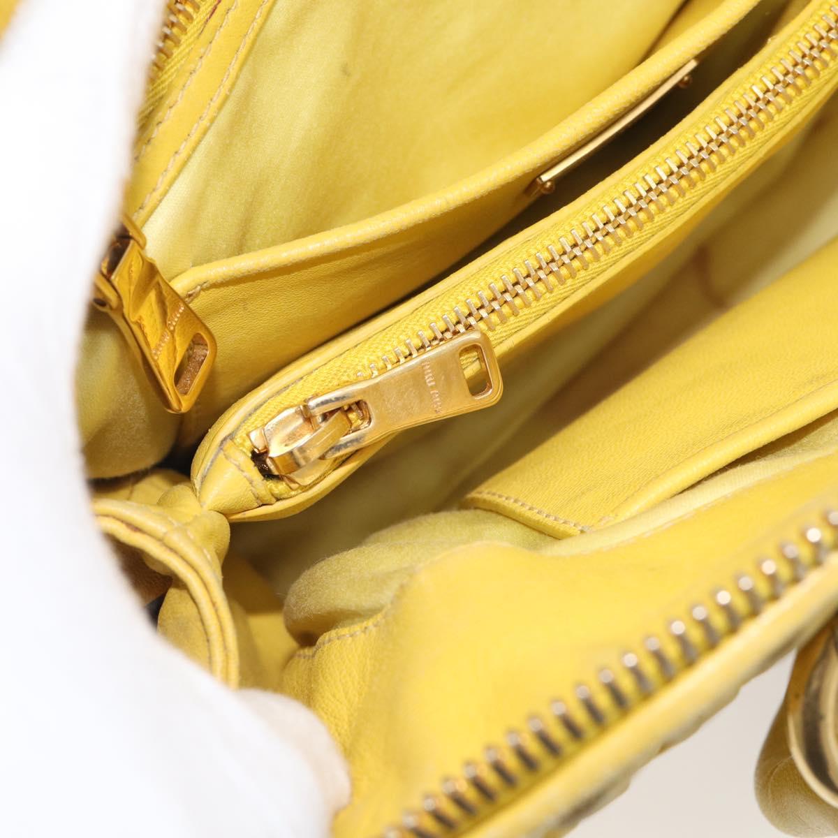 Miu Miu Matelasse Hand Bag Leather Yellow Gold Auth 215815